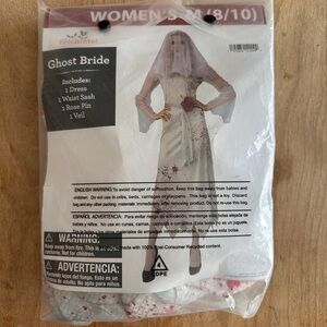 Ghost Bride Costume Dress with Veil and Rose Sash